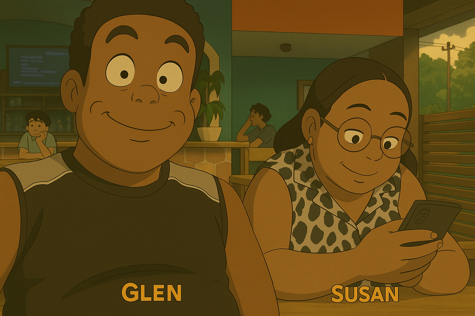 Glenford and Susan at a cafe