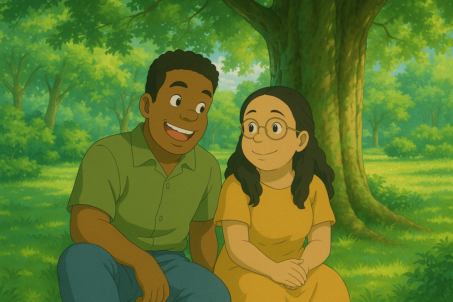 Glenford and Susan - Ghibli style illustration